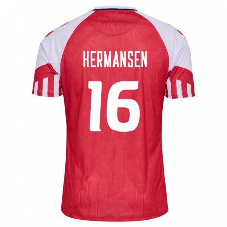 Kandiny Homme Maillot Danemark Mads Hermansen #16 Rouge Tenues Domicile 24-26 T-Shirt