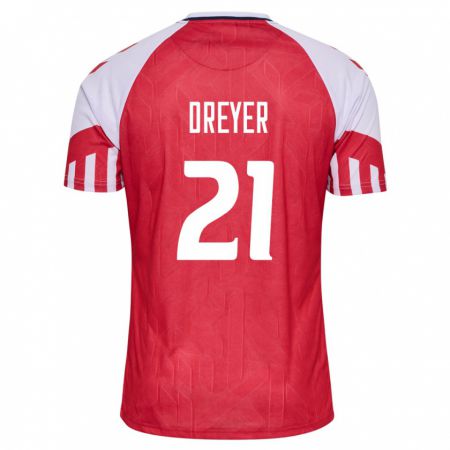 Kandiny Homme Maillot Danemark Anders Dreyer #21 Rouge Tenues Domicile 24-26 T-Shirt