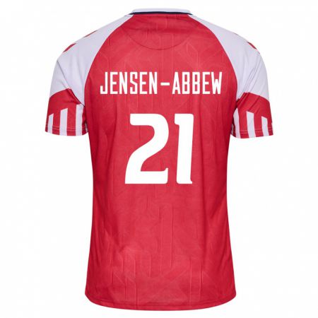 Kandiny Homme Maillot Danemark Jonas Jensen-Abbew #21 Rouge Tenues Domicile 24-26 T-Shirt