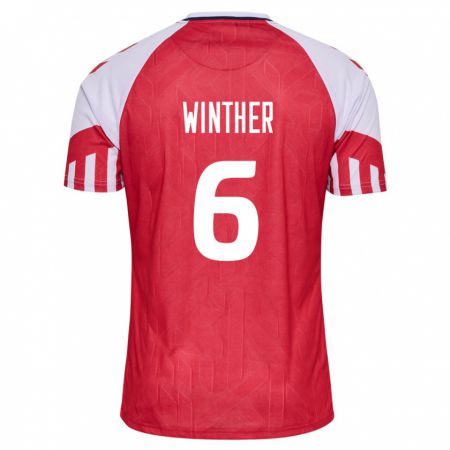 Kandiny Homme Maillot Danemark Casper Winther #6 Rouge Tenues Domicile 24-26 T-Shirt