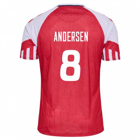 Kandiny Homme Maillot Danemark Silas Andersen #8 Rouge Tenues Domicile 24-26 T-Shirt