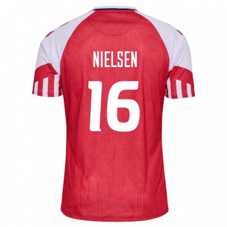 Kandiny Homme Maillot Danemark Magnus Nielsen #16 Rouge Tenues Domicile 24-26 T-Shirt