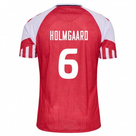Kandiny Homme Maillot Danemark Karen Holmgaard #6 Rouge Tenues Domicile 24-26 T-Shirt