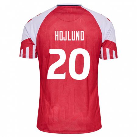 Kandiny Homme Maillot Danemark Rasmus Hojlund #20 Rouge Tenues Domicile 24-26 T-Shirt