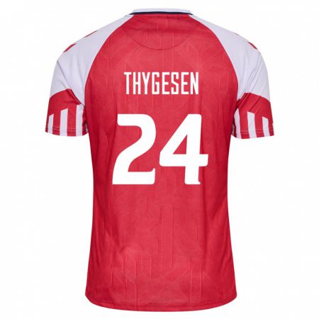 Kandiny Homme Maillot Danemark Sarah Thygesen #24 Rouge Tenues Domicile 24-26 T-Shirt