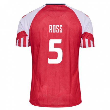Kandiny Homme Maillot Danemark Mathias Ross #5 Rouge Tenues Domicile 24-26 T-Shirt