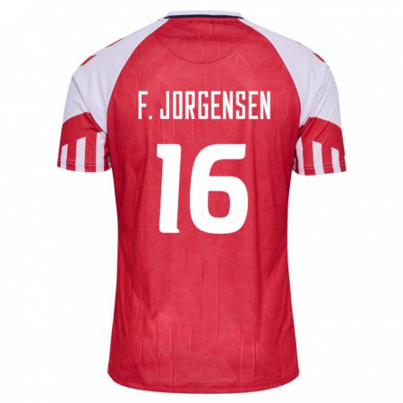 Kandiny Homme Maillot Danemark Filip Jorgensen #16 Rouge Tenues Domicile 24-26 T-Shirt