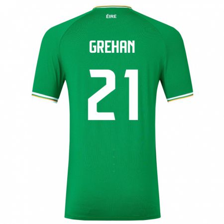 Kandiny Homme Maillot Irlande Sean Grehan #21 Vert Tenues Domicile 24-26 T-Shirt