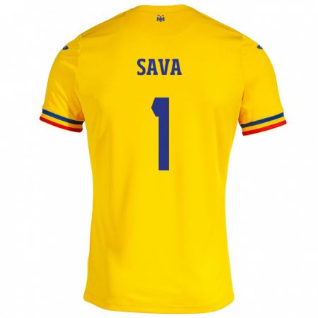 Kandiny Homme Maillot Roumanie Răzvan Sava #1 Jaune Tenues Domicile 24-26 T-Shirt