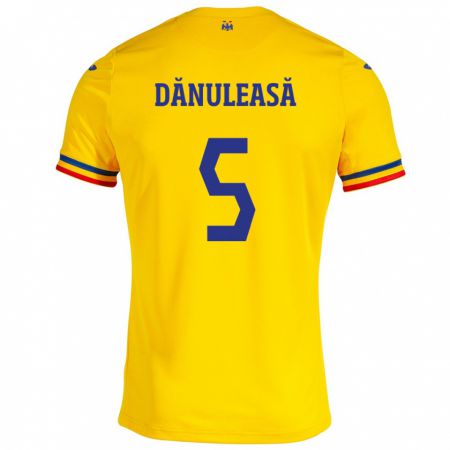 Kandiny Homme Maillot Roumanie Gabriel Dănuleasă #5 Jaune Tenues Domicile 24-26 T-Shirt