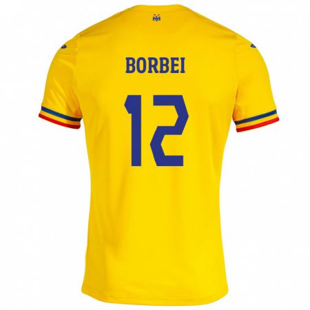 Kandiny Homme Maillot Roumanie Alexandru Borbei #12 Jaune Tenues Domicile 24-26 T-Shirt
