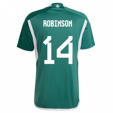Kandiny Homme Maillot Irlande Du Nord Darren Robinson #14 Vert Tenues Domicile 24-26 T-Shirt