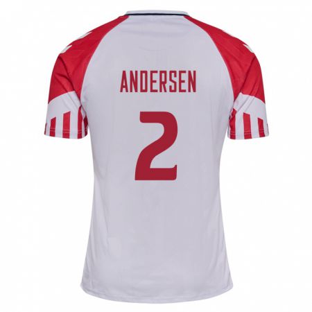 Kandiny Homme Maillot Danemark Joachim Andersen #2 Blanc Tenues Extérieur 24-26 T-Shirt