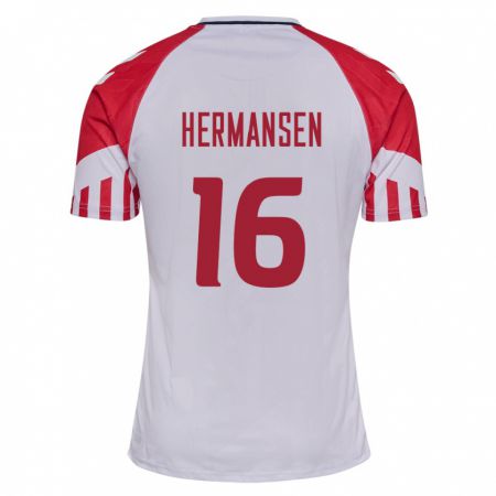 Kandiny Homme Maillot Danemark Mads Hermansen #16 Blanc Tenues Extérieur 24-26 T-Shirt