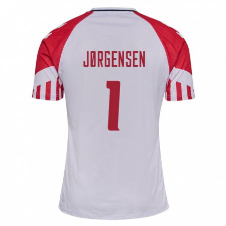 Kandiny Homme Maillot Danemark Filip Jørgensen #1 Blanc Tenues Extérieur 24-26 T-Shirt