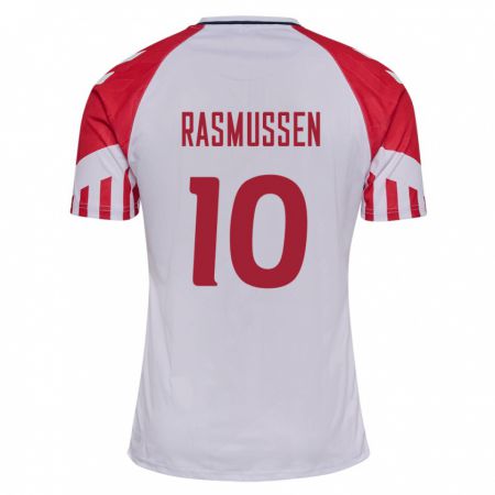 Kandiny Homme Maillot Danemark Christian Rasmussen #10 Blanc Tenues Extérieur 24-26 T-Shirt