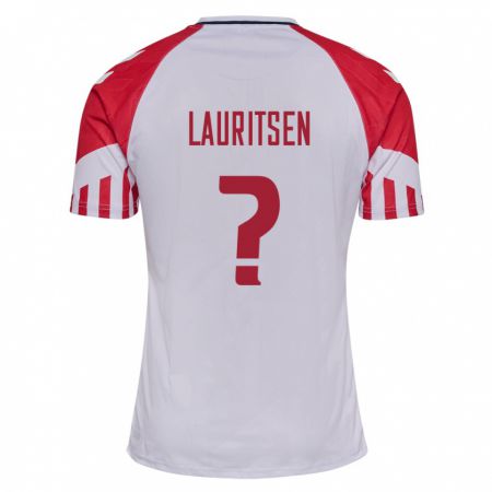 Kandiny Homme Maillot Danemark Mads Lauritsen #0 Blanc Tenues Extérieur 24-26 T-Shirt