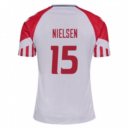 Kandiny Homme Maillot Danemark Villads Nielsen #15 Blanc Tenues Extérieur 24-26 T-Shirt