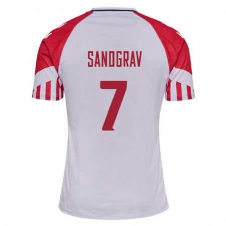 Kandiny Homme Maillot Danemark Lauge Sandgrav #7 Blanc Tenues Extérieur 24-26 T-Shirt