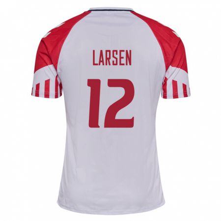 Kandiny Homme Maillot Danemark Stine Larsen #12 Blanc Tenues Extérieur 24-26 T-Shirt