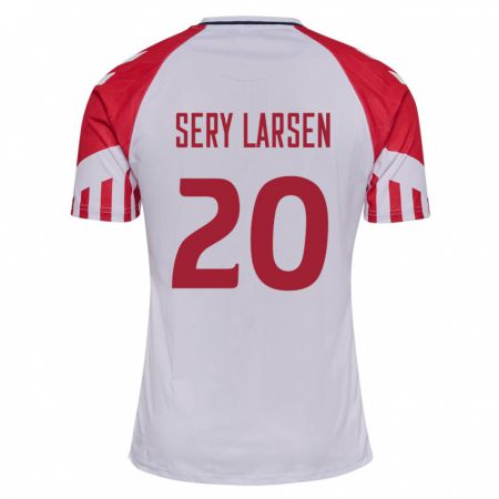 Kandiny Homme Maillot Danemark Japhet Sery Larsen #20 Blanc Tenues Extérieur 24-26 T-Shirt