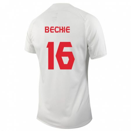 Kandiny Homme Maillot Canada Janine Beckie #16 Blanc Tenues Extérieur 24-26 T-Shirt