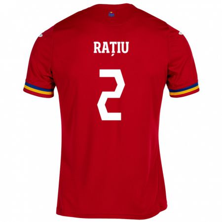 Kandiny Homme Maillot Roumanie Andrei Rațiu #2 Rouge Tenues Extérieur 24-26 T-Shirt