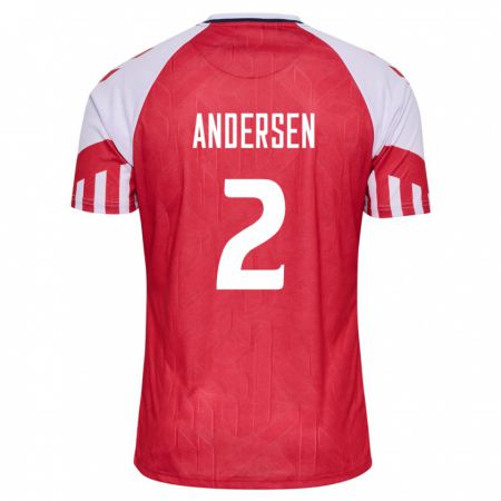 Kandiny Femme Maillot Danemark Joachim Andersen #2 Rouge Tenues Domicile 24-26 T-Shirt