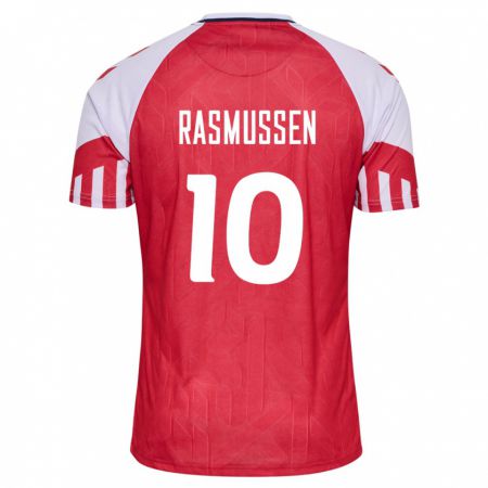 Kandiny Femme Maillot Danemark Christian Rasmussen #10 Rouge Tenues Domicile 24-26 T-Shirt