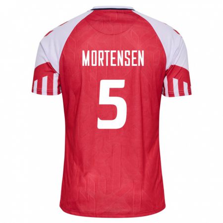Kandiny Femme Maillot Danemark Gustav Mortensen #5 Rouge Tenues Domicile 24-26 T-Shirt