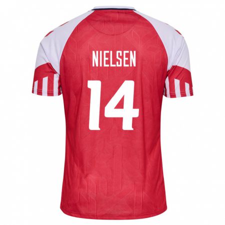 Kandiny Femme Maillot Danemark Julius Nielsen #14 Rouge Tenues Domicile 24-26 T-Shirt