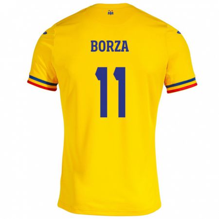 Kandiny Femme Maillot Roumanie Andrei Borza #11 Jaune Tenues Domicile 24-26 T-Shirt