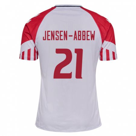 Kandiny Femme Maillot Danemark Jonas Jensen-Abbew #21 Blanc Tenues Extérieur 24-26 T-Shirt