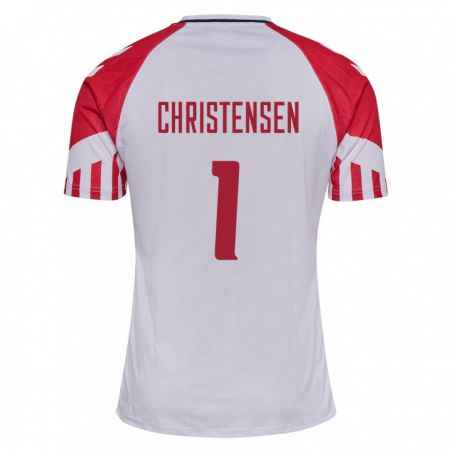 Kandiny Femme Maillot Danemark Lene Christensen #1 Blanc Tenues Extérieur 24-26 T-Shirt