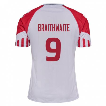 Kandiny Femme Maillot Danemark Martin Braithwaite #9 Blanc Tenues Extérieur 24-26 T-Shirt