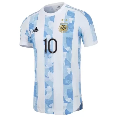 Homme Équipe D'argentine De Football Maillot Lionel Messi #10 Tenues Domicile Bleu Blanc 2021