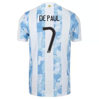 Homme Équipe d'Argentine de football Maillot Rodrigo de Paul #7 Tenues Domicile Bleu Blanc 2021