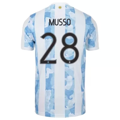 Femme Équipe d'Argentine de football Maillot Juan Musso #28 Tenues Domicile Bleu Blanc 2021