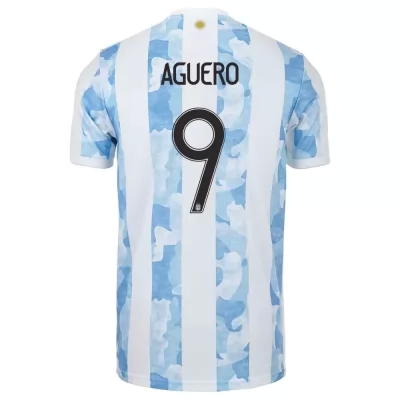 Homme Équipe d'Argentine de football Maillot Sergio Aguero #9 Tenues Domicile Bleu Blanc 2021
