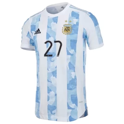 Homme Équipe D'argentine De Football Maillot Julian Alvarez #27 Tenues Domicile Bleu Blanc 2021