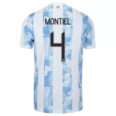 Femme Équipe d'Argentine de football Maillot Gonzalo Montiel #4 Tenues Domicile Bleu Blanc 2021