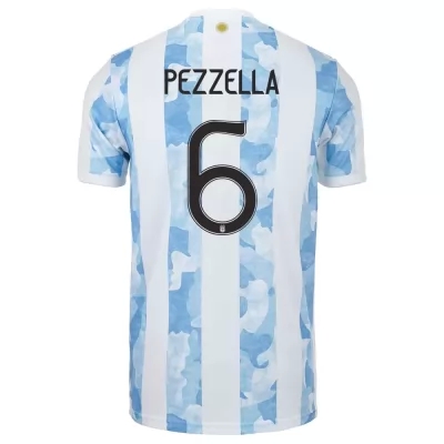 Femme Équipe d'Argentine de football Maillot German Pezzella #6 Tenues Domicile Bleu Blanc 2021