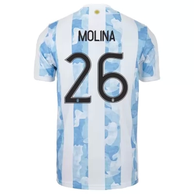 Femme Équipe d'Argentine de football Maillot Nahuel Molina #26 Tenues Domicile Bleu Blanc 2021