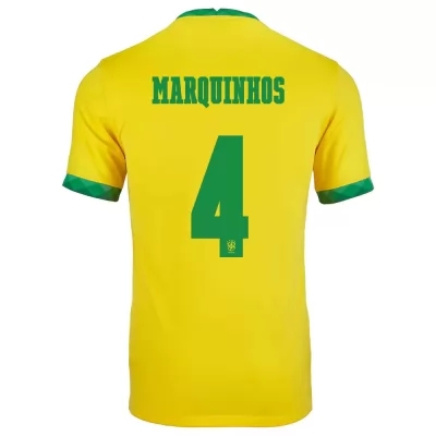 Femme Équipe du Brésil de football Maillot Marquinhos #4 Tenues Domicile Jaune 2021
