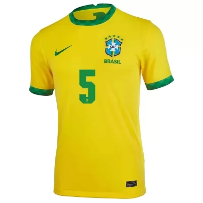 Femme Équipe Du Brésil De Football Maillot Casemiro #5 Tenues Domicile Jaune 2021