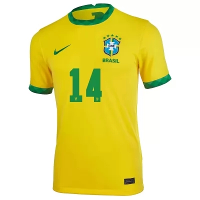 Enfant Équipe Du Brésil De Football Maillot Eder Militao #14 Tenues Domicile Jaune 2021