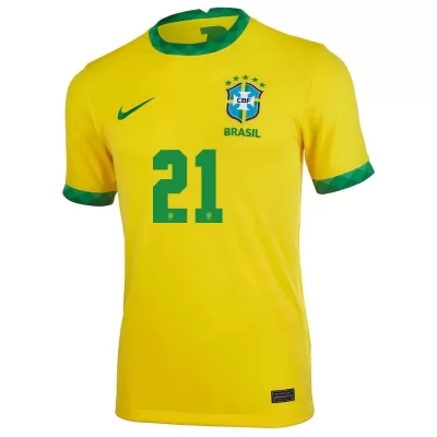 Femme Équipe Du Brésil De Football Maillot Gabriel Barbosa #21 Tenues Domicile Jaune 2021