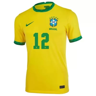 Femme Équipe Du Brésil De Football Maillot Weverton #12 Tenues Domicile Jaune 2021