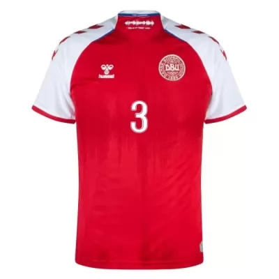 Femme Équipe Du Danemark De Football Maillot Jannik Vestergaard #3 Tenues Domicile Rouge 2021