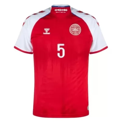 Femme Équipe Du Danemark De Football Maillot Joakim Maehle #5 Tenues Domicile Rouge 2021
